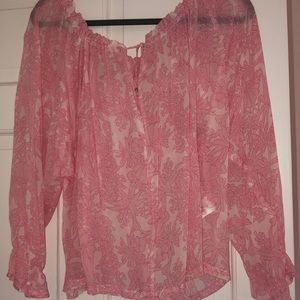Pink and white floral blouse